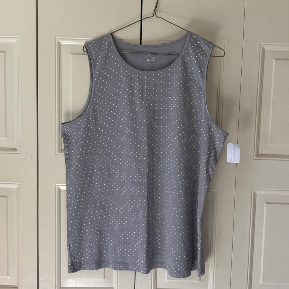 Christopher and Banks NWT gray polkadot tank top Sz XL sleeveless, cotton
